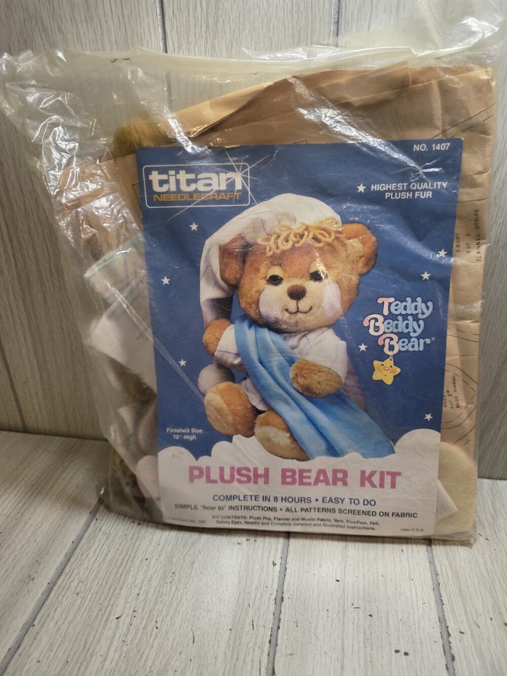 Vintage 1986 Titan Needlecraft Plush Bear Kit 12" High Teddy Beddy Bear # 1407